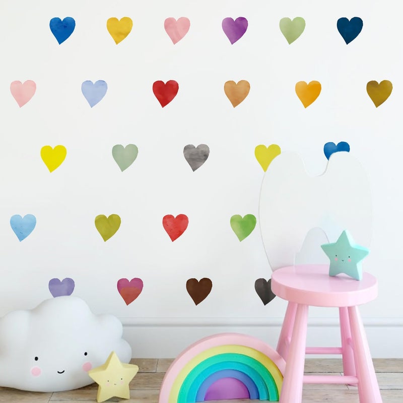 Kasubeso Colorful Heart Wall Stickers,Watercolor Heart Wall Decals for Kids Bedroom Wallpapper Nursery Living Room Classroom Wall Décor - Image 5